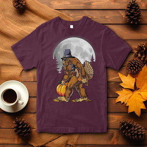 Bigfoot Pilgrim Turkey Pumpkin Thanksgiving Day T Shirt Sasquatch TS10 Maroon Print Your Wear