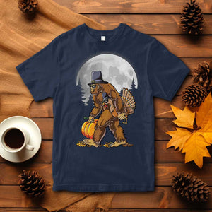 Bigfoot Pilgrim Turkey Pumpkin Thanksgiving Day T Shirt Sasquatch TS10 Navy Print Your Wear