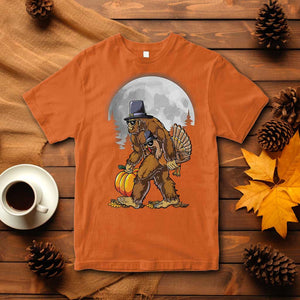 Bigfoot Pilgrim Turkey Pumpkin Thanksgiving Day T Shirt Sasquatch TS10 Orange Print Your Wear