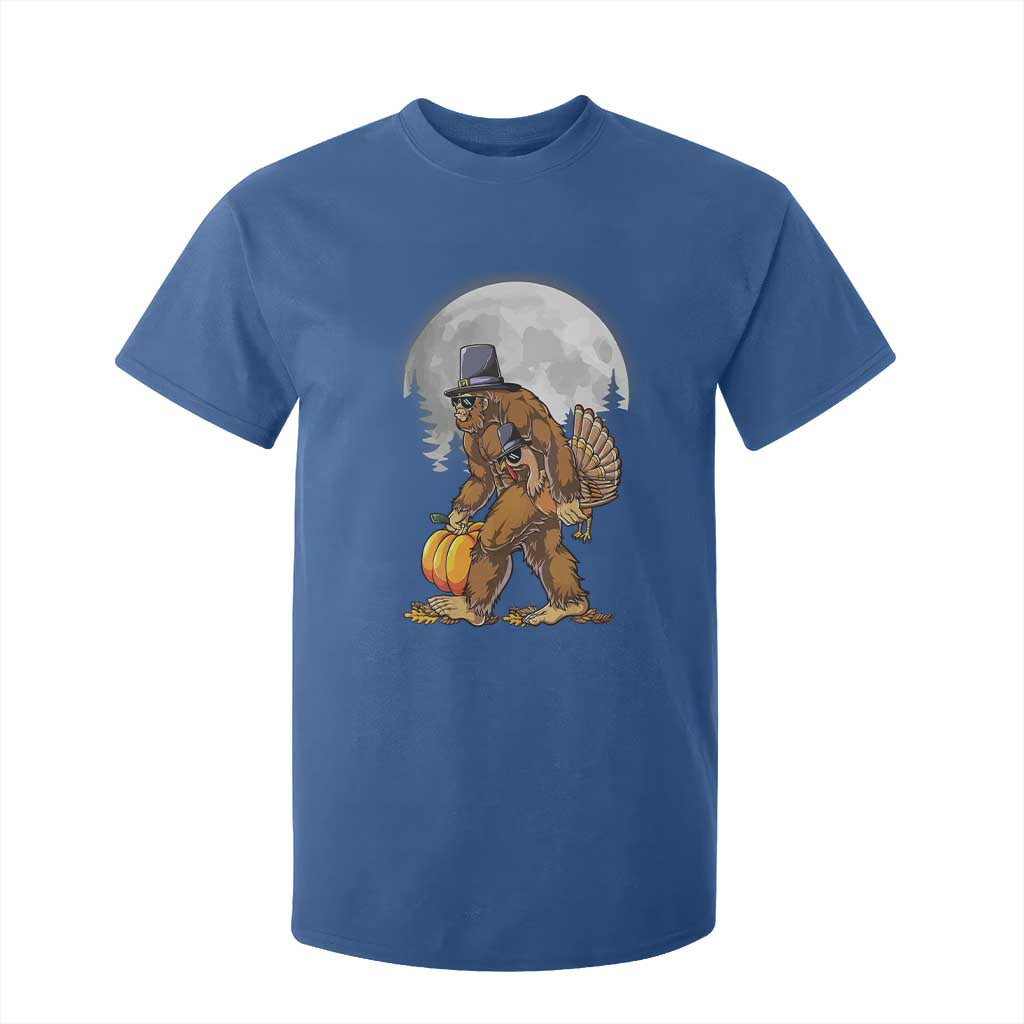Bigfoot Pilgrim Turkey Pumpkin Thanksgiving Day T Shirt For Kid Sasquatch TS10 Royal Blue Print Your Wear