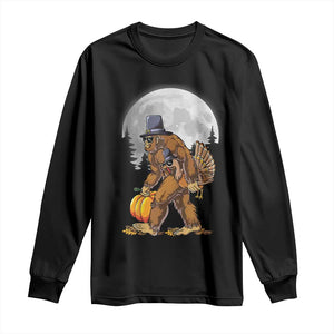 Bigfoot Pilgrim Turkey Pumpkin Thanksgiving Day Long Sleeve Shirt Sasquatch TS10 Black Print Your Wear