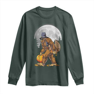 Bigfoot Pilgrim Turkey Pumpkin Thanksgiving Day Long Sleeve Shirt Sasquatch TS10 Dark Forest Green Print Your Wear