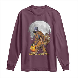 Bigfoot Pilgrim Turkey Pumpkin Thanksgiving Day Long Sleeve Shirt Sasquatch TS10 Maroon Print Your Wear