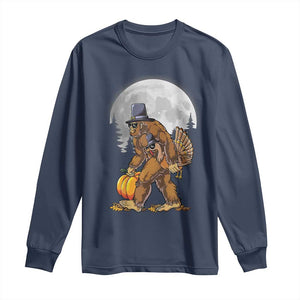 Bigfoot Pilgrim Turkey Pumpkin Thanksgiving Day Long Sleeve Shirt Sasquatch TS10 Navy Print Your Wear