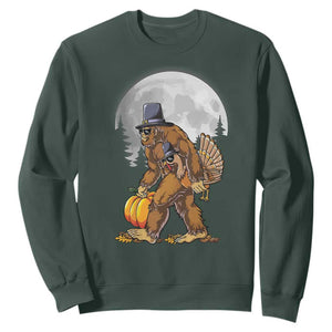 Bigfoot Pilgrim Turkey Pumpkin Thanksgiving Day Sweatshirt Sasquatch TS10 Dark Forest Green Print Your Wear