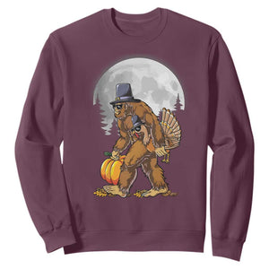 Bigfoot Pilgrim Turkey Pumpkin Thanksgiving Day Sweatshirt Sasquatch TS10 Maroon Print Your Wear