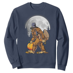 Bigfoot Pilgrim Turkey Pumpkin Thanksgiving Day Sweatshirt Sasquatch TS10 Navy Print Your Wear