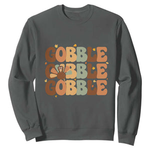 Thanksgiving Gobble Sweatshirt Fall Turkey Thankful Vibes TS10 Dark Heather Print Your Wear