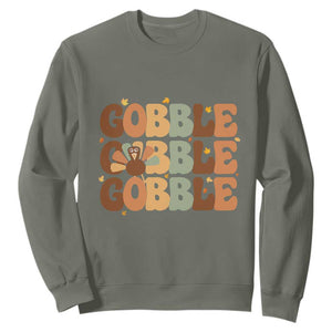 Thanksgiving Gobble Sweatshirt Fall Turkey Thankful Vibes TS10 Military Green Print Your Wear