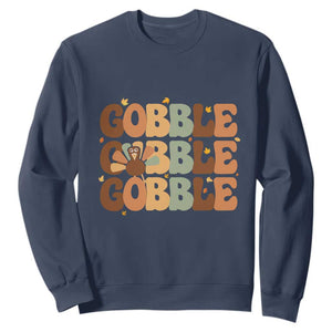 Thanksgiving Gobble Sweatshirt Fall Turkey Thankful Vibes TS10 Navy Print Your Wear