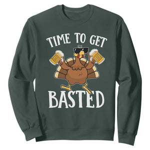 Funny Beer Thanksgiving Turkey Sweatshirt Time To Get Basted TS10 Dark Forest Green Print Your Wear