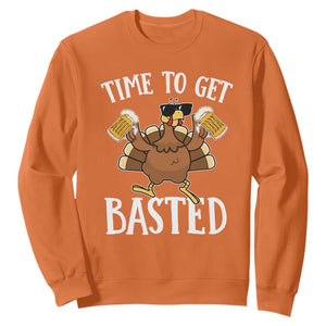 Funny Beer Thanksgiving Turkey Sweatshirt Time To Get Basted TS10 Orange Print Your Wear