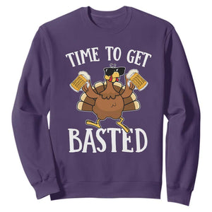 Funny Beer Thanksgiving Turkey Sweatshirt Time To Get Basted TS10 Purple Print Your Wear