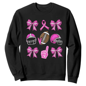 Football Breast Cancer Awareness Sweatshirt Football Coquette Bow Pink Ribbon Game Day TS10 Black Print Your Wear