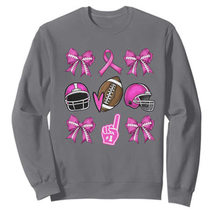 Football Breast Cancer Awareness Sweatshirt Football Coquette Bow Pink Ribbon Game Day TS10 Charcoal Print Your Wear