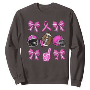 Football Breast Cancer Awareness Sweatshirt Football Coquette Bow Pink Ribbon Game Day TS10 Dark Chocolate Print Your Wear