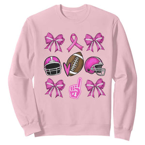 Football Breast Cancer Awareness Sweatshirt Football Coquette Bow Pink Ribbon Game Day TS10 Light Pink Print Your Wear