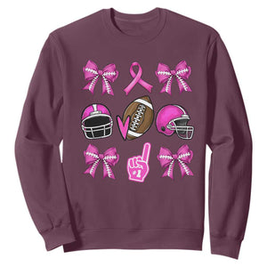 Football Breast Cancer Awareness Sweatshirt Football Coquette Bow Pink Ribbon Game Day TS10 Maroon Print Your Wear