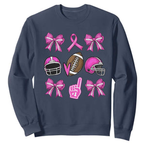 Football Breast Cancer Awareness Sweatshirt Football Coquette Bow Pink Ribbon Game Day TS10 Navy Print Your Wear