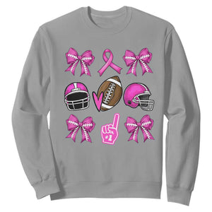 Football Breast Cancer Awareness Sweatshirt Football Coquette Bow Pink Ribbon Game Day TS10 Sport Gray Print Your Wear