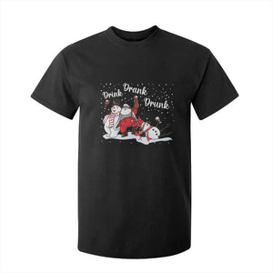 Funny Christmas Drinking T Shirt For Kid Xmas Party Drunk Santa Snowman Drinking Wine TS10 Black Print Your Wear