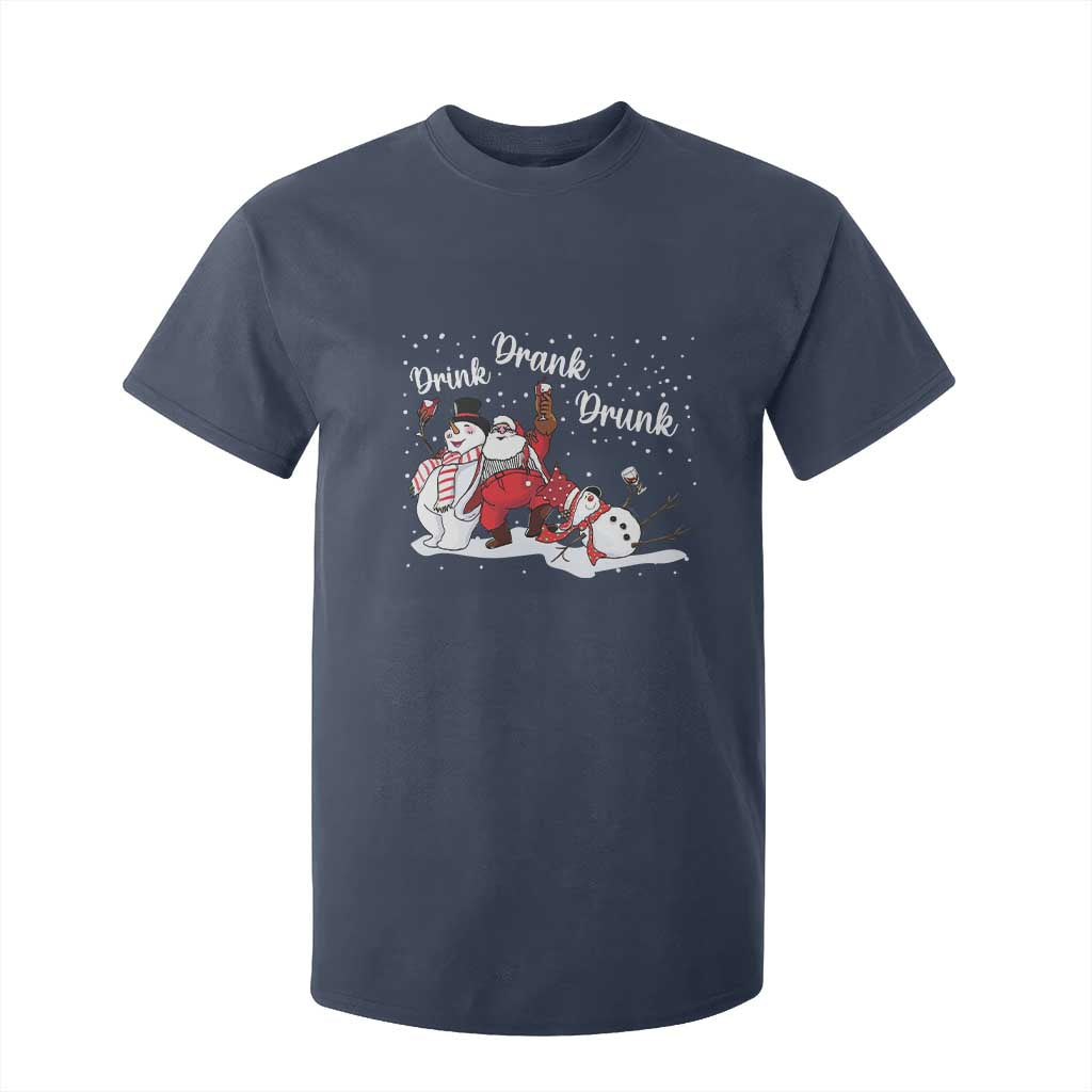 Funny Christmas Drinking T Shirt For Kid Xmas Party Drunk Santa Snowman Drinking Wine TS10 Navy Print Your Wear