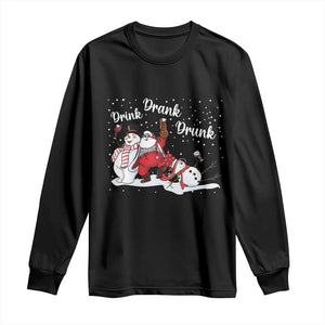 Funny Christmas Drinking Long Sleeve Shirt Xmas Party Drunk Santa Snowman Drinking Wine TS10 Black Print Your Wear