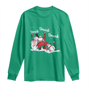 Funny Christmas Drinking Long Sleeve Shirt Xmas Party Drunk Santa Snowman Drinking Wine TS10 Irish Green Print Your Wear