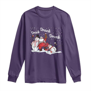 Funny Christmas Drinking Long Sleeve Shirt Xmas Party Drunk Santa Snowman Drinking Wine TS10 Purple Print Your Wear