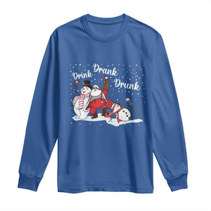 Funny Christmas Drinking Long Sleeve Shirt Xmas Party Drunk Santa Snowman Drinking Wine TS10 Royal Blue Print Your Wear