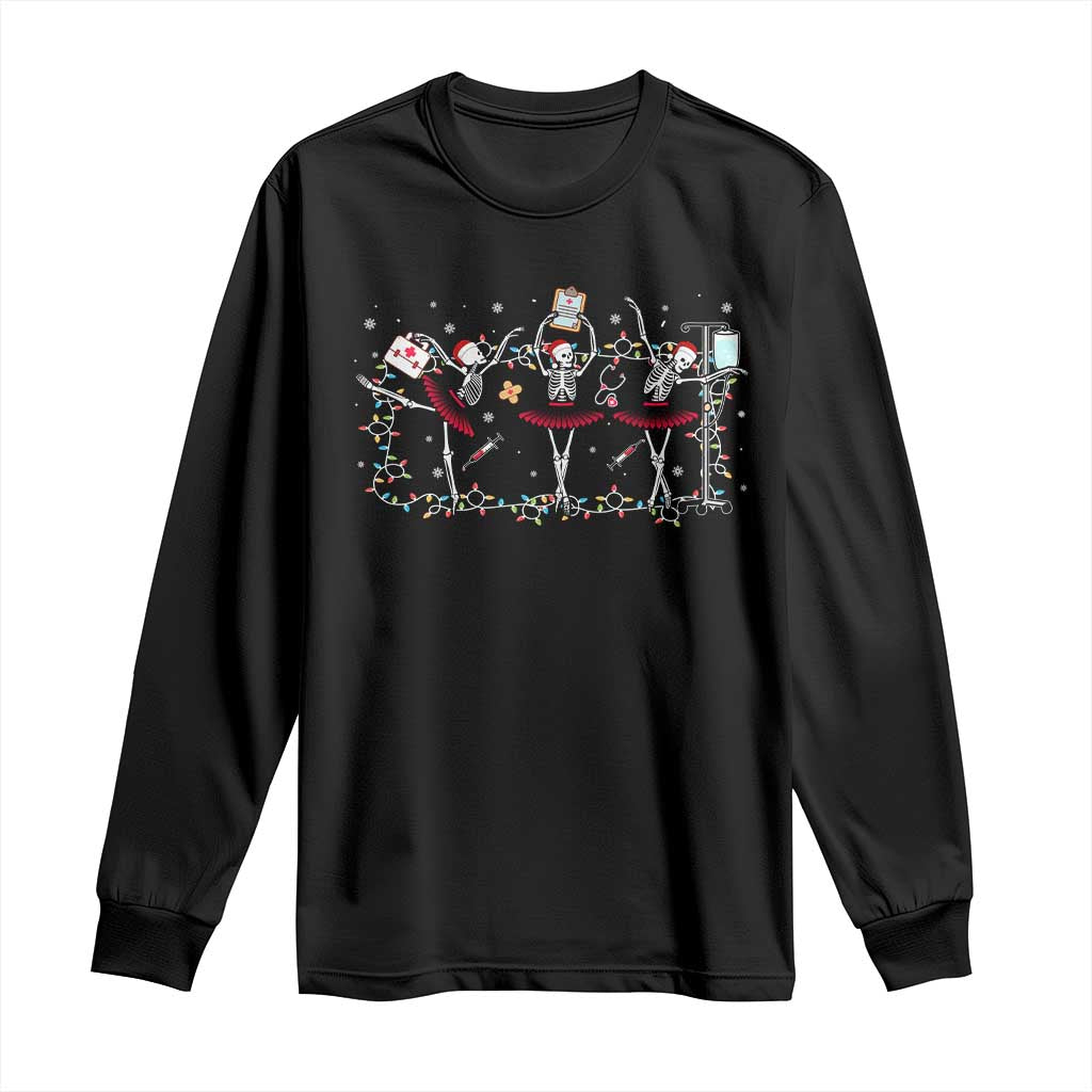 Skeleton Nurse Christmas Long Sleeve Shirt Ballerinas Ballet Dance Xmas Lights TS10 Black Print Your Wear