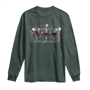 Skeleton Nurse Christmas Long Sleeve Shirt Ballerinas Ballet Dance Xmas Lights TS10 Dark Forest Green Print Your Wear