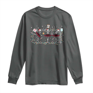 Skeleton Nurse Christmas Long Sleeve Shirt Ballerinas Ballet Dance Xmas Lights TS10 Dark Heather Print Your Wear