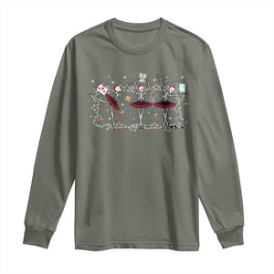 Skeleton Nurse Christmas Long Sleeve Shirt Ballerinas Ballet Dance Xmas Lights TS10 Military Green Print Your Wear