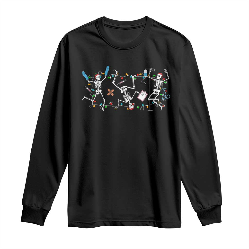 Skeleton Nurse Christmas Long Sleeve Shirt Funny Hip Hop Dancing Registered Nurse Xmas Lights TS10 Black Print Your Wear