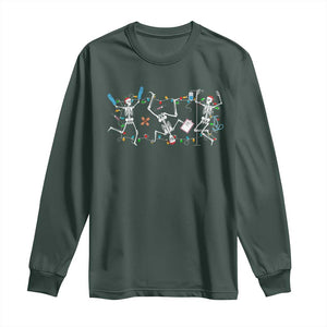 Skeleton Nurse Christmas Long Sleeve Shirt Funny Hip Hop Dancing Registered Nurse Xmas Lights TS10 Dark Forest Green Print Your Wear