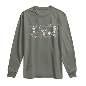 Skeleton Nurse Christmas Long Sleeve Shirt Funny Hip Hop Dancing Registered Nurse Xmas Lights TS10 Military Green Print Your Wear