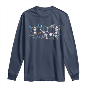 Skeleton Nurse Christmas Long Sleeve Shirt Funny Hip Hop Dancing Registered Nurse Xmas Lights TS10 Navy Print Your Wear