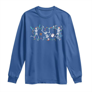 Skeleton Nurse Christmas Long Sleeve Shirt Funny Hip Hop Dancing Registered Nurse Xmas Lights TS10 Royal Blue Print Your Wear