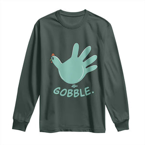 Thanksgiving Nurse Turkey Long Sleeve Shirt Turkey Glove Cute Thanksgiving Thankful Nurse Medical Assistant TS10 Dark Forest Green Print Your Wear