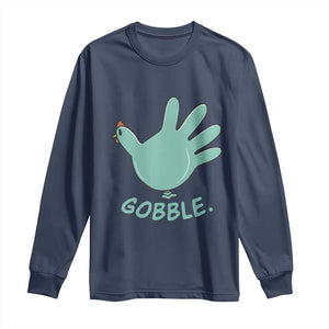 Thanksgiving Nurse Turkey Long Sleeve Shirt Turkey Glove Cute Thanksgiving Thankful Nurse Medical Assistant TS10 Navy Print Your Wear