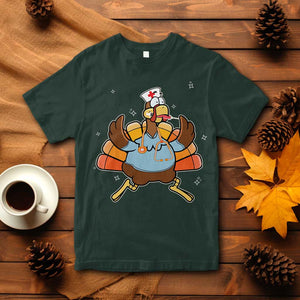 Thanksgiving Nurse Turkey T Shirt Funny Nursing Student Gift Thankful Nurse Medical Assistant TS10 Dark Forest Green Print Your Wear