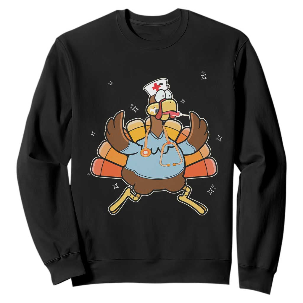 Thanksgiving Nurse Turkey Sweatshirt Funny Nursing Student Gift Thankful Nurse Medical Assistant TS10 Black Print Your Wear