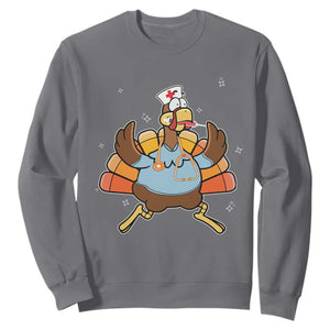 Thanksgiving Nurse Turkey Sweatshirt Funny Nursing Student Gift Thankful Nurse Medical Assistant TS10 Charcoal Print Your Wear