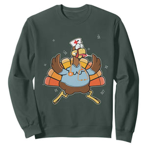 Thanksgiving Nurse Turkey Sweatshirt Funny Nursing Student Gift Thankful Nurse Medical Assistant TS10 Dark Forest Green Print Your Wear