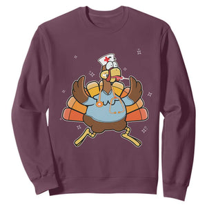 Thanksgiving Nurse Turkey Sweatshirt Funny Nursing Student Gift Thankful Nurse Medical Assistant TS10 Maroon Print Your Wear