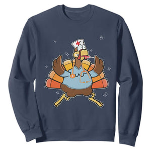 Thanksgiving Nurse Turkey Sweatshirt Funny Nursing Student Gift Thankful Nurse Medical Assistant TS10 Navy Print Your Wear