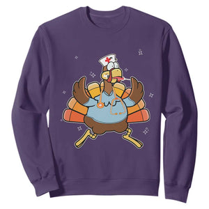 Thanksgiving Nurse Turkey Sweatshirt Funny Nursing Student Gift Thankful Nurse Medical Assistant TS10 Purple Print Your Wear