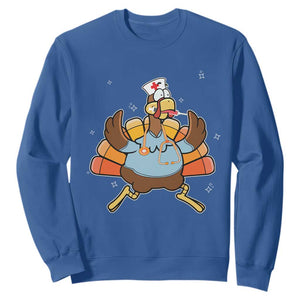 Thanksgiving Nurse Turkey Sweatshirt Funny Nursing Student Gift Thankful Nurse Medical Assistant TS10 Royal Blue Print Your Wear