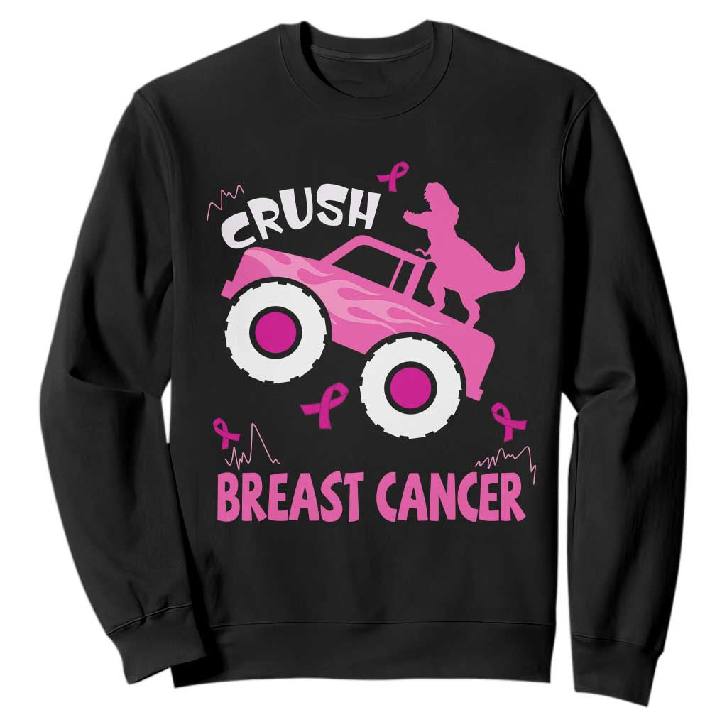 Crush Breast Cancer Awareness Sweatshirt Pink Ribbon Monster Truck Dinosaur TS10 Black Print Your Wear